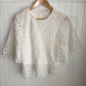 Blue Tassel White Lace Blouse for Women